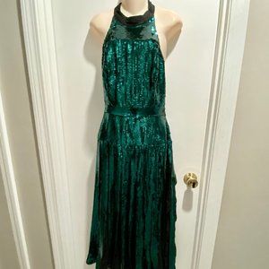 9) Karen Millen Christmas Event Whimsigoth Bling Pleated Sequin Maxi Dress 4/6